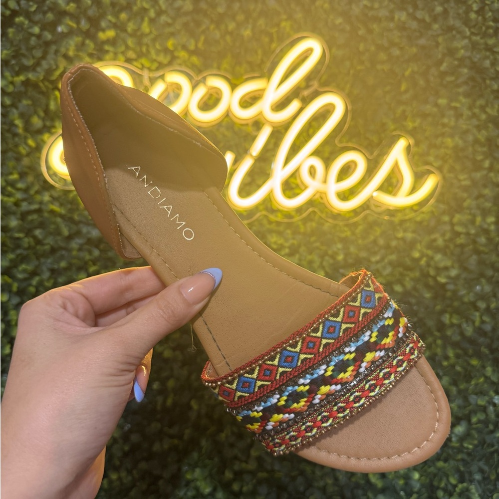 Women's Tan and Multicolor Sandals